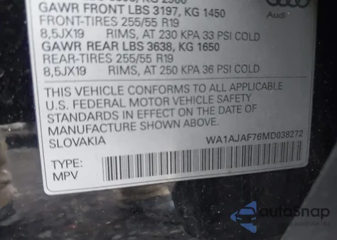 2021 Audi Q7 Premium 45 Tfsi Quattro Tiptronic из США, поврежденный, VIN WA1AJAF76MD038272